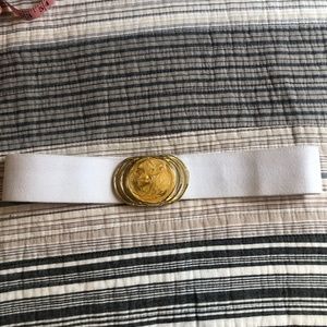 Vintage White Elastic Belt with Gold Stone Buckle